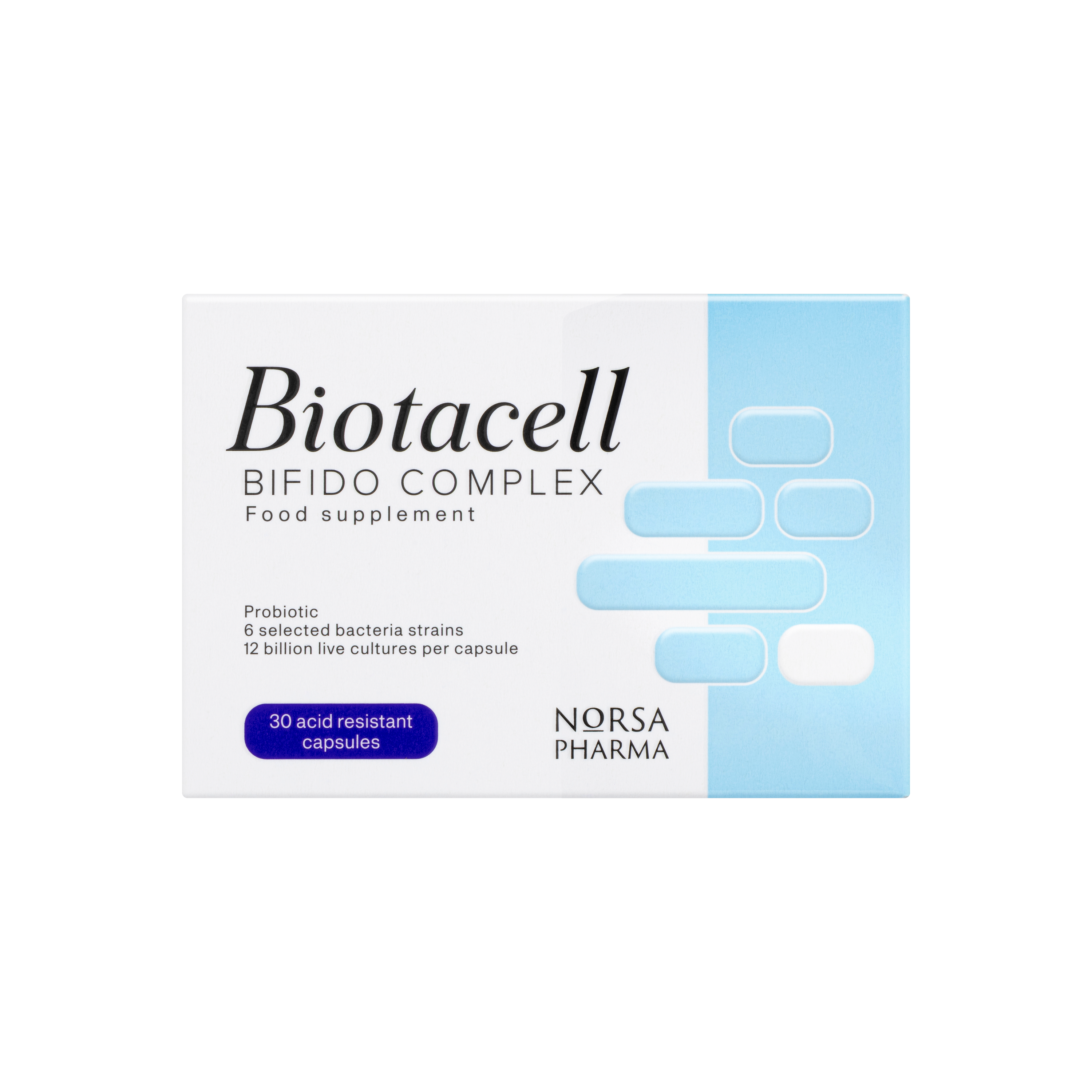 Biotacell Bifido Complex | 12 Billion CFU | 6 Bifidobacterium Strains | Enteric-Coated & Microencapsulated | With Acacia Fibre | Vegan, Gluten-Free | 30 Capsules