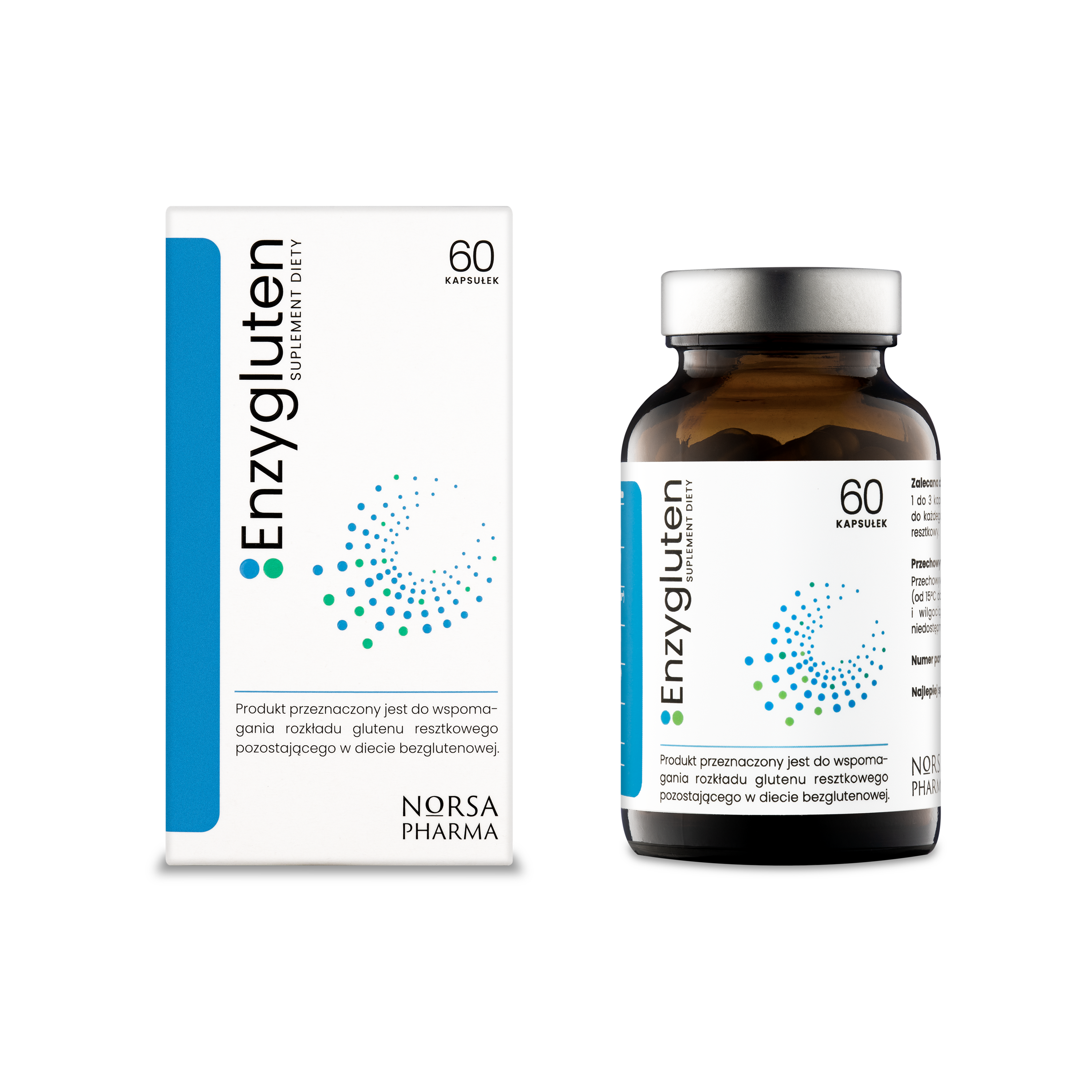 Enzygluten supplement bottle and packaging on a white background