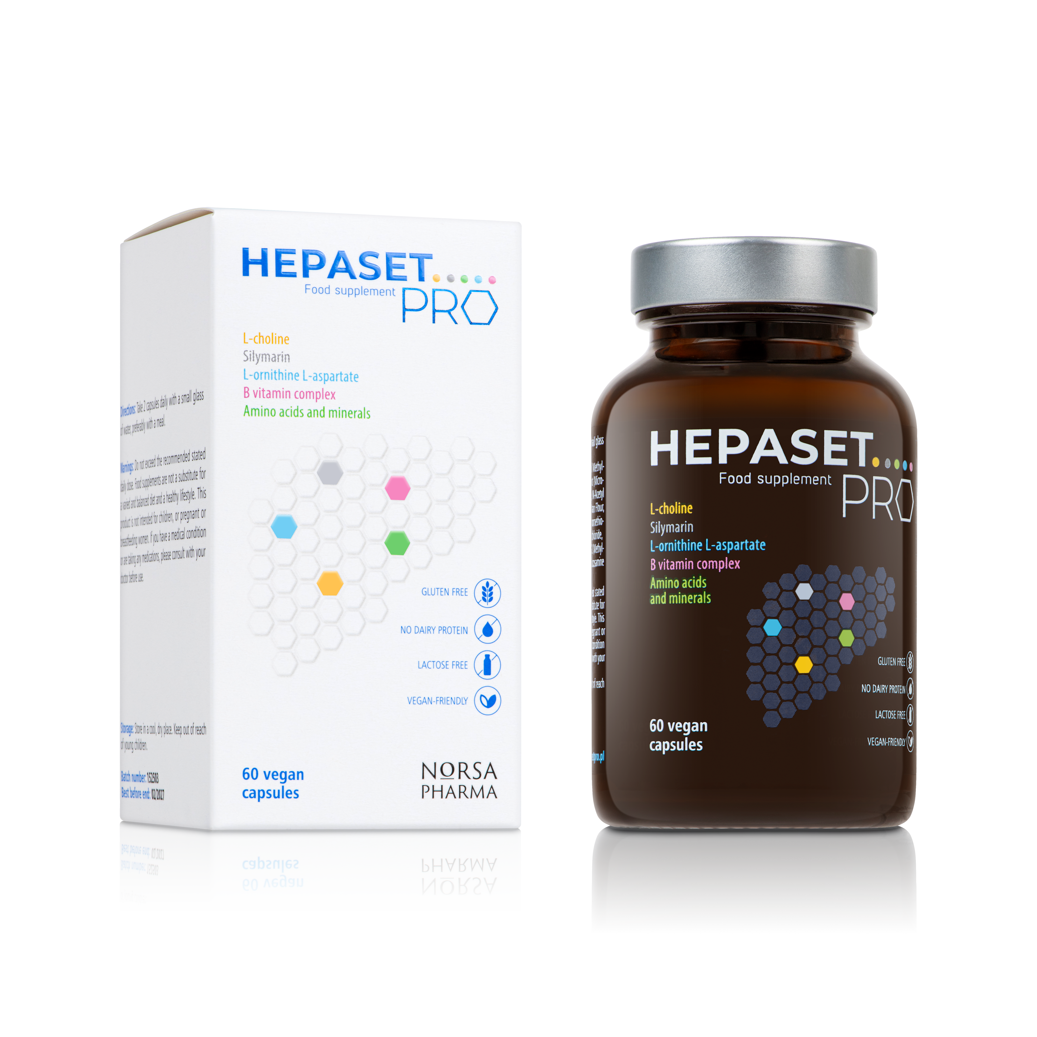 HEPASET PRO supplement bottle and packaging on a white background