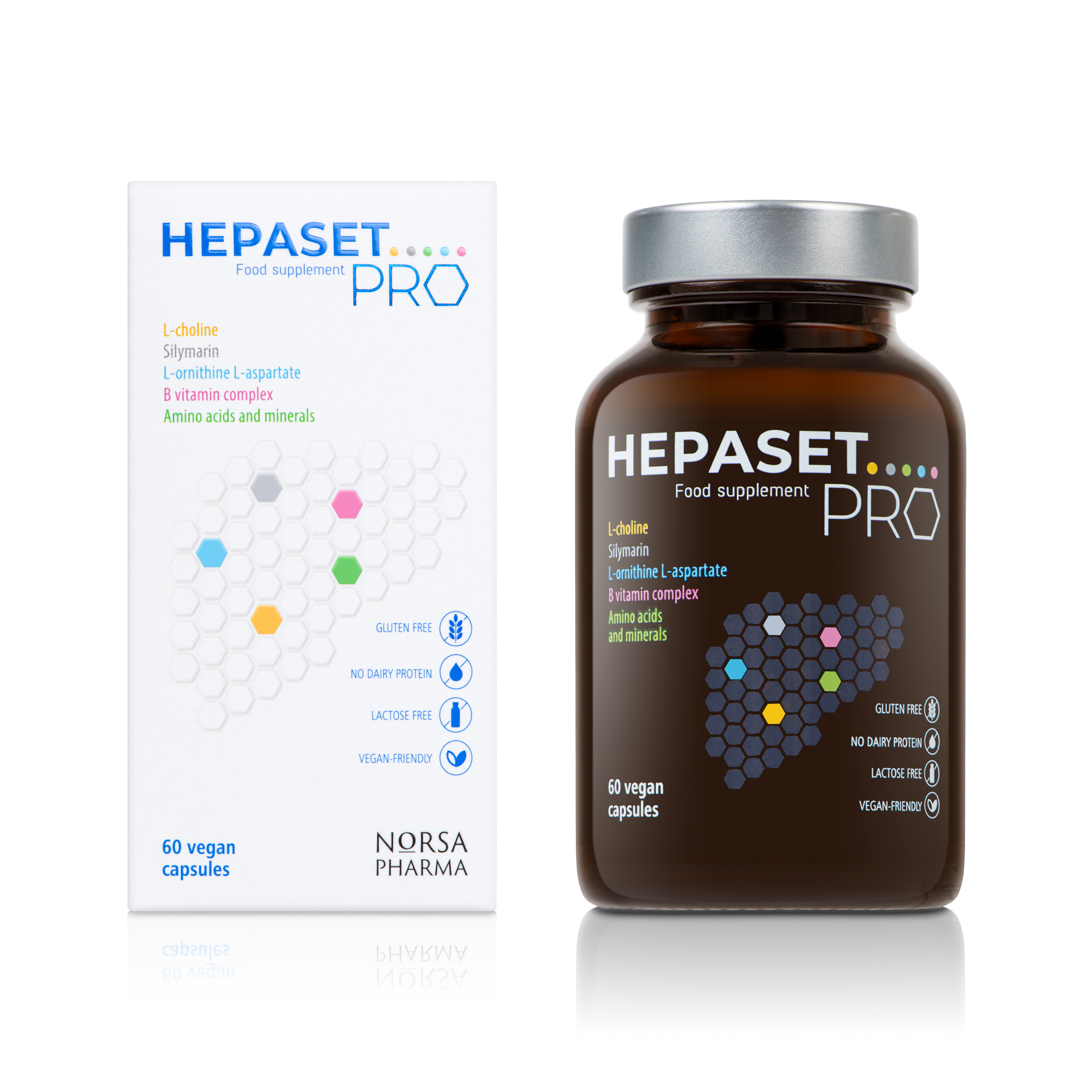 HEPASET PRO supplement bottle and packaging on a white background
