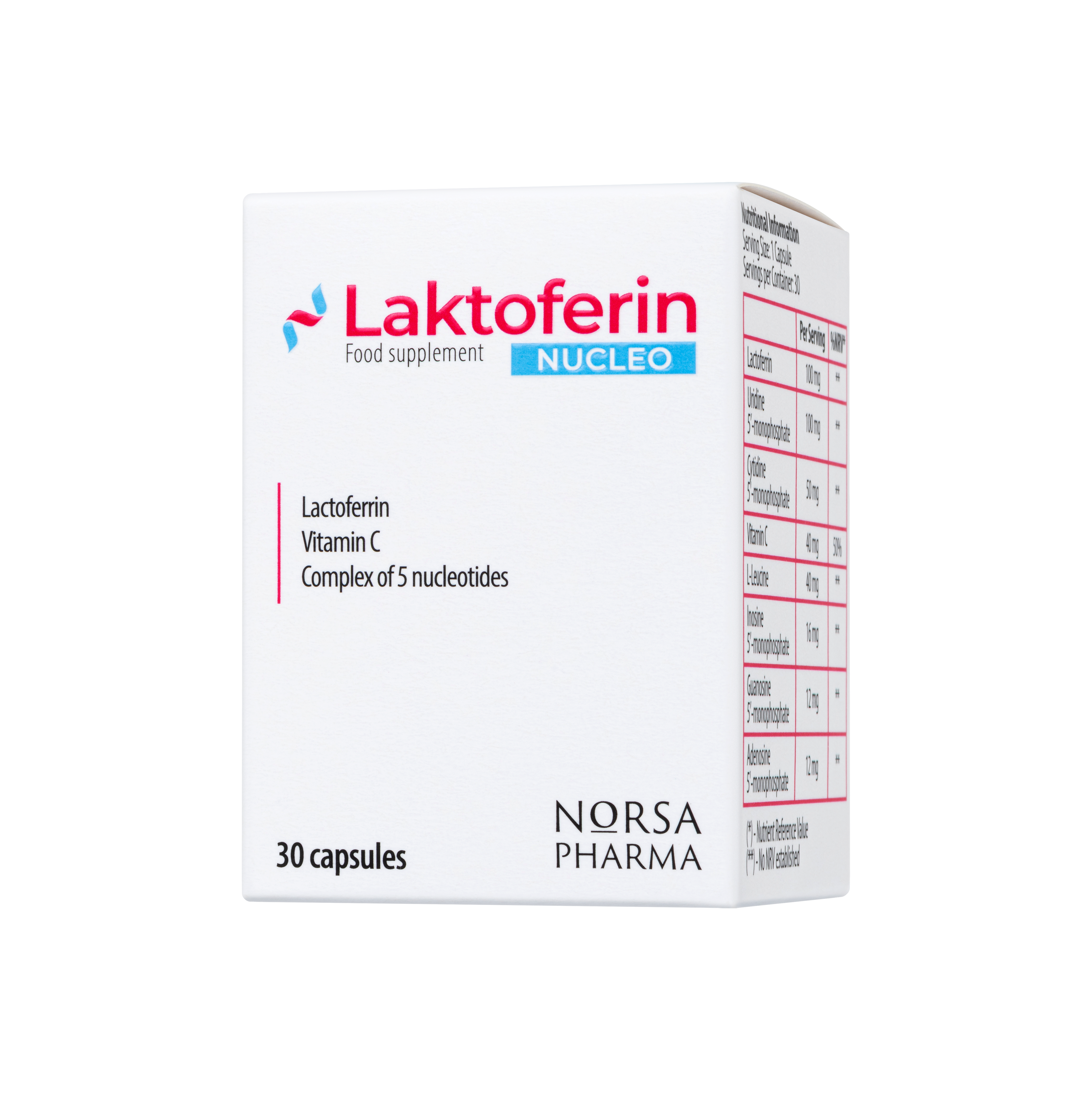 Laktoferin NUCLEO | Lactoferrin + Dietary Nucleotides with Vitamin C | Immune & Iron Absorption Support | 30 Capsules