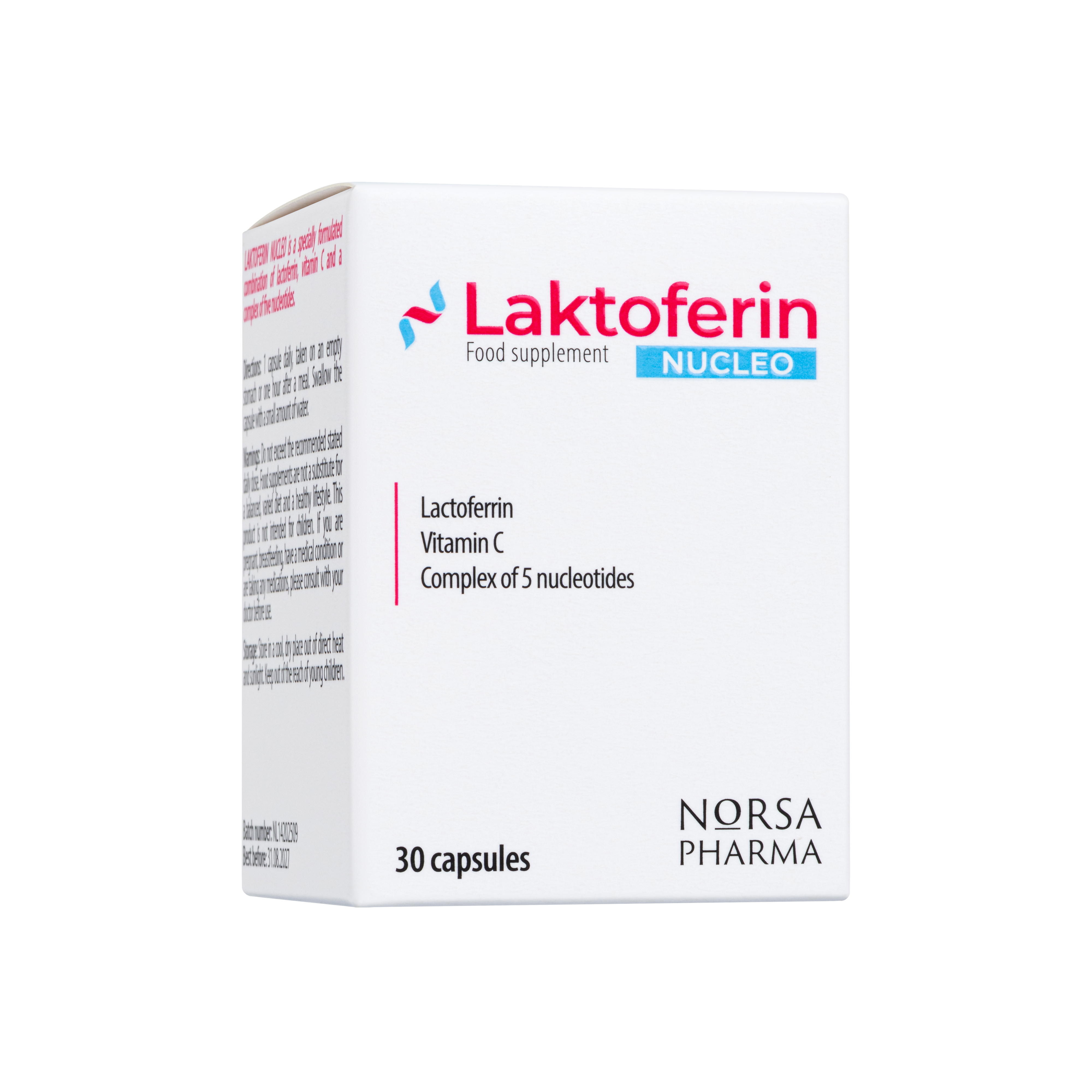 Laktoferin NUCLEO | Lactoferrin + Dietary Nucleotides with Vitamin C | Immune & Iron Absorption Support | 30 Capsules