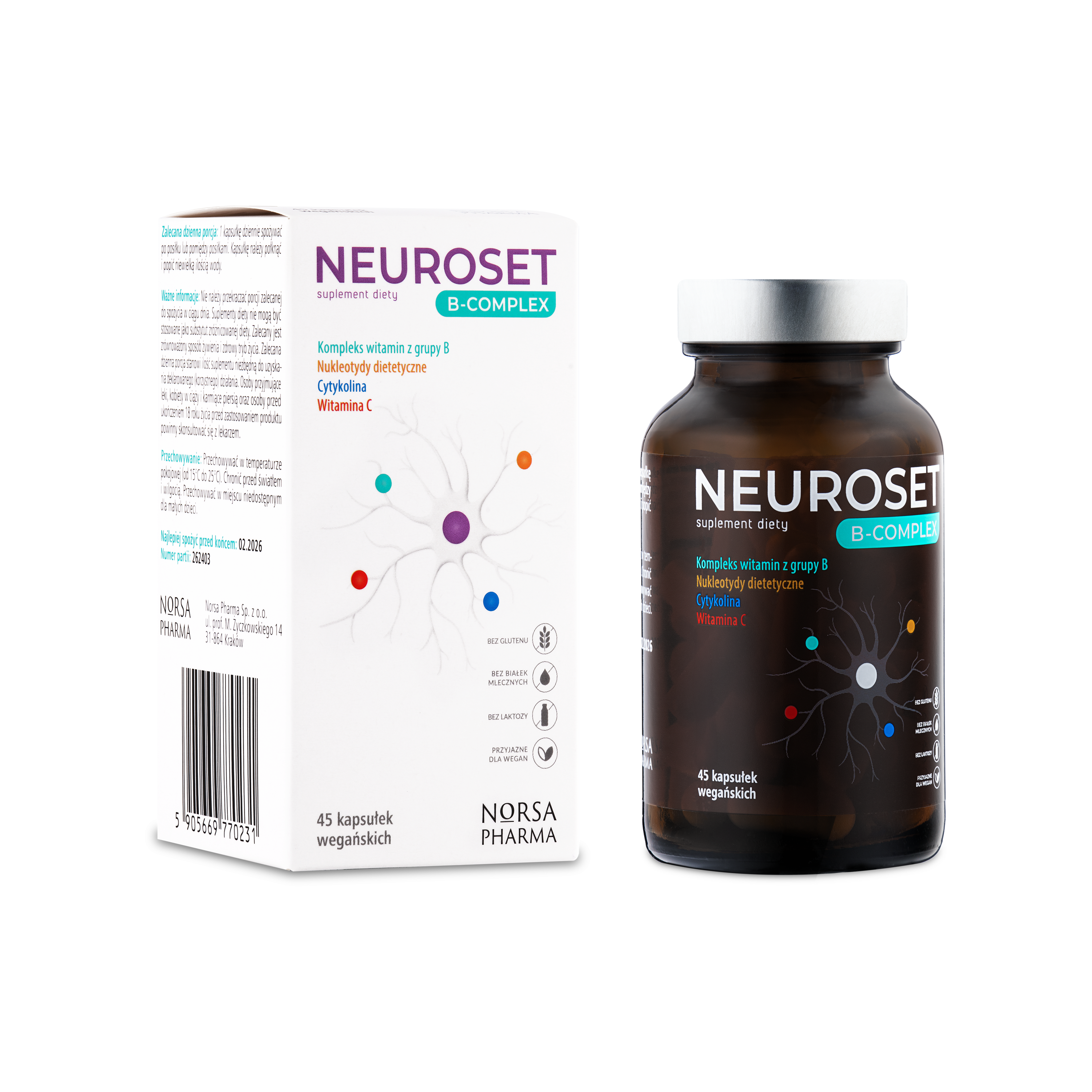 NEUROSET B-Complex supplement bottle and packaging on a white background