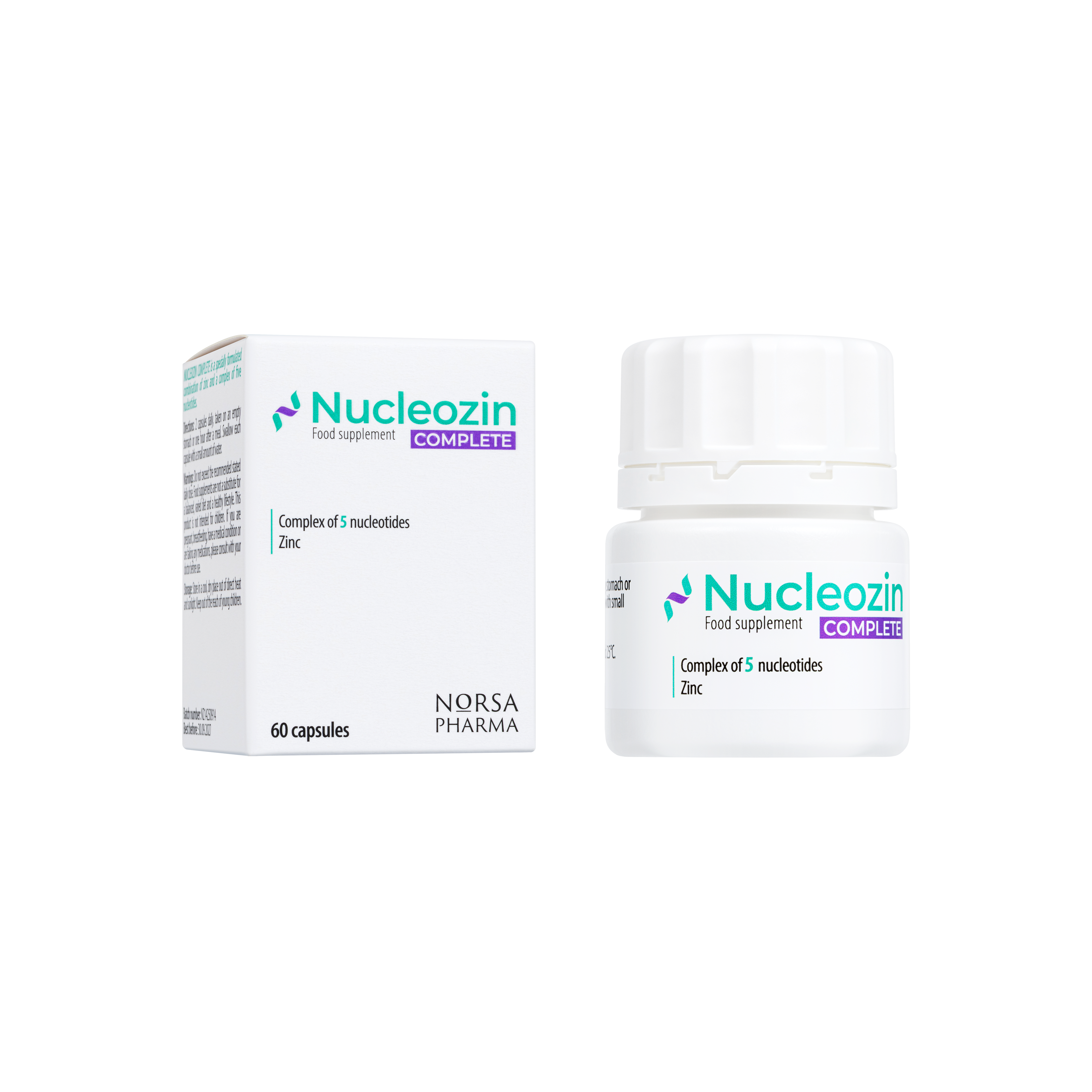Nucleozin Complete supplement bottle and packaging on a white background