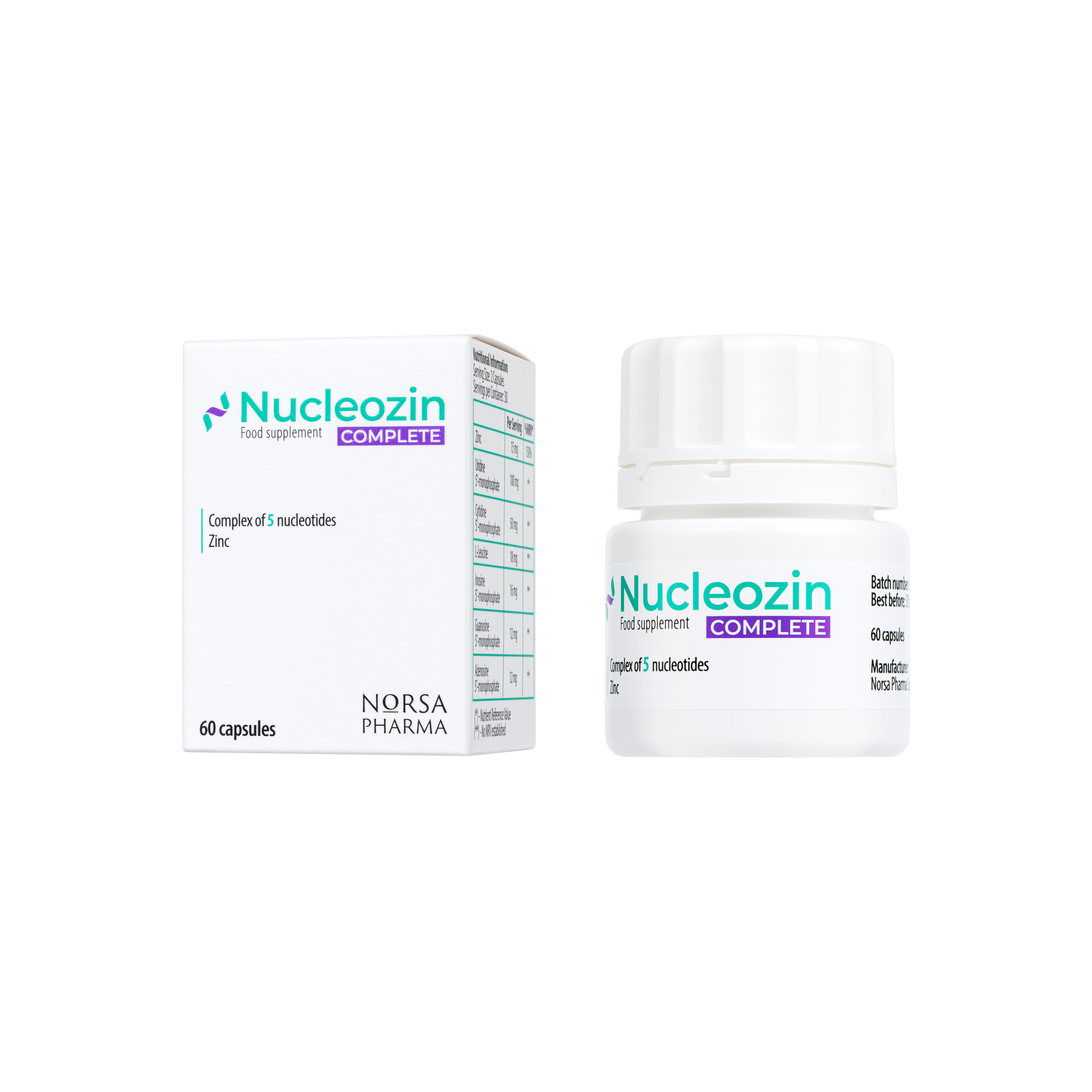 Nucleozin Complete supplement bottles on a white background