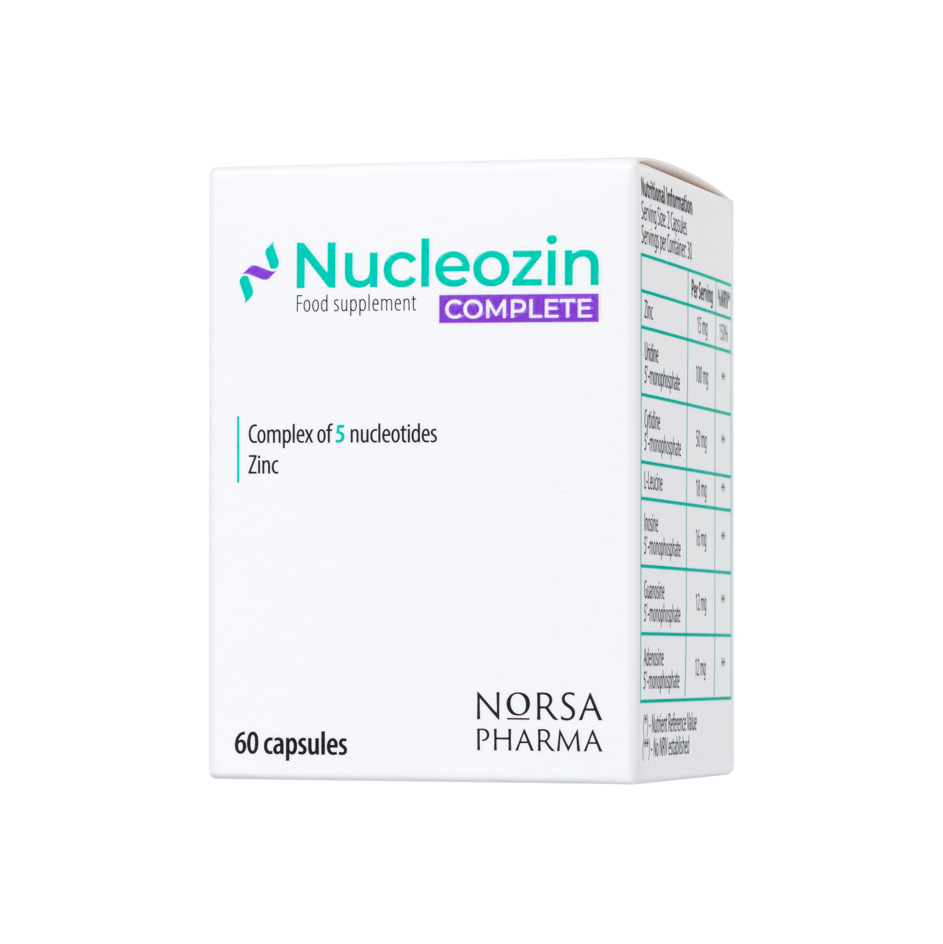 Nucleozin Complete | Zinc Citrate & Zinc Gluconate with Dietary Nucleotides | Cognitive & Immune Support | 60 Capsules | Vegan Friendly