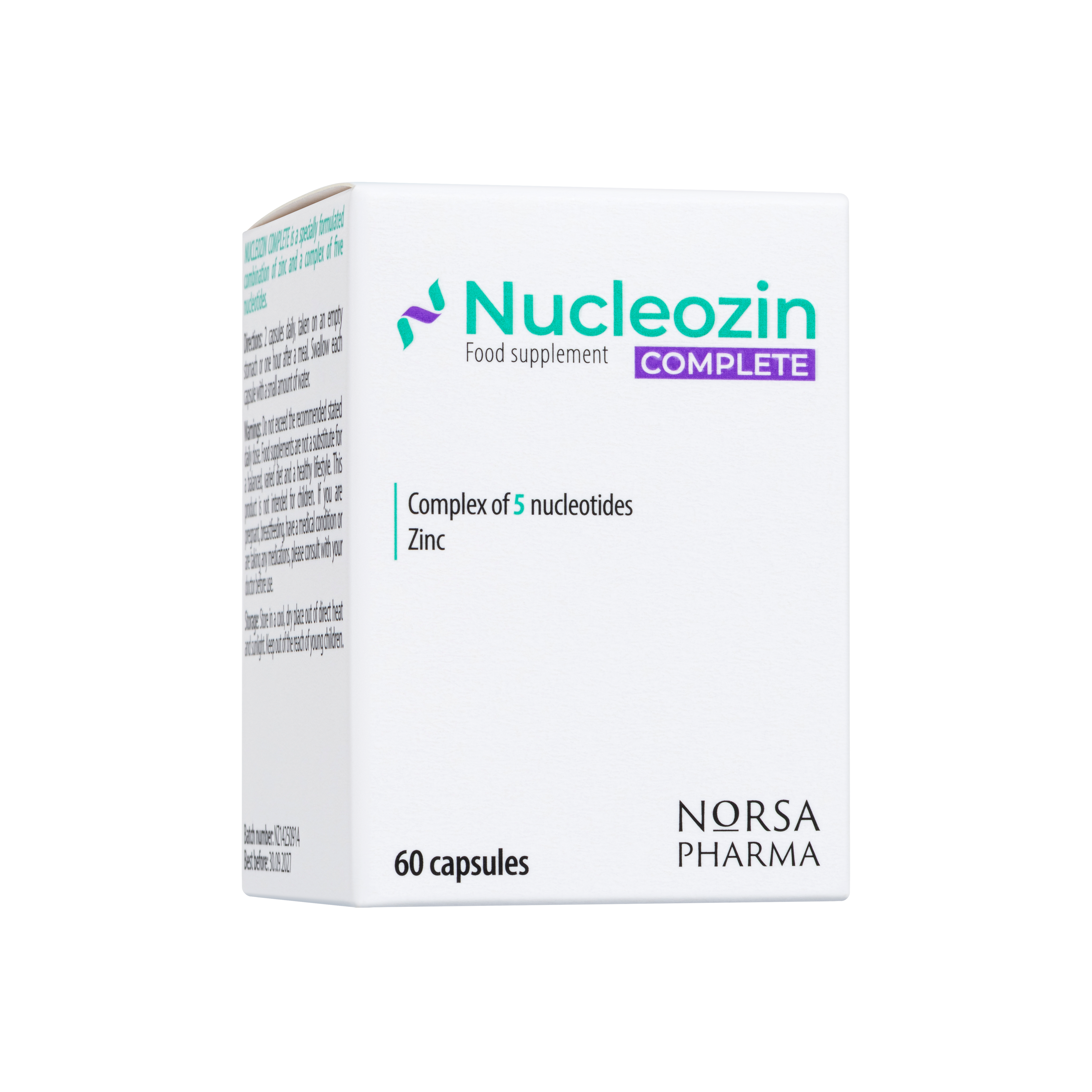 Nucleozin Complete | Zinc Citrate & Zinc Gluconate with Dietary Nucleotides | Cognitive & Immune Support | 60 Capsules | Vegan Friendly