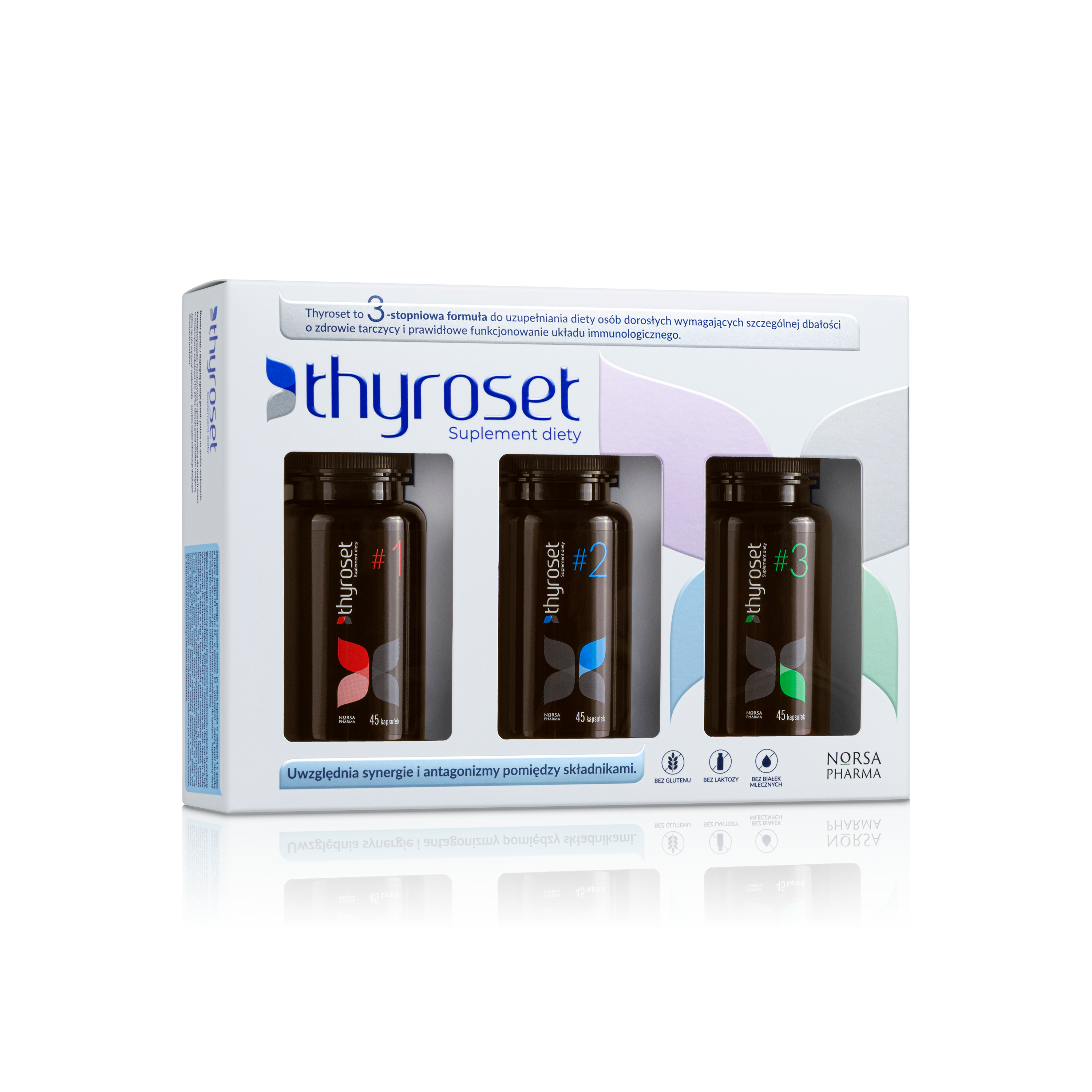 Packaging of Thyroset supplement with three bottles on a white background