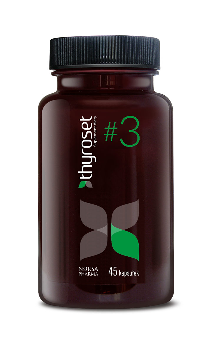 Brown supplement bottle labeled 'thyroset #3' on a white background